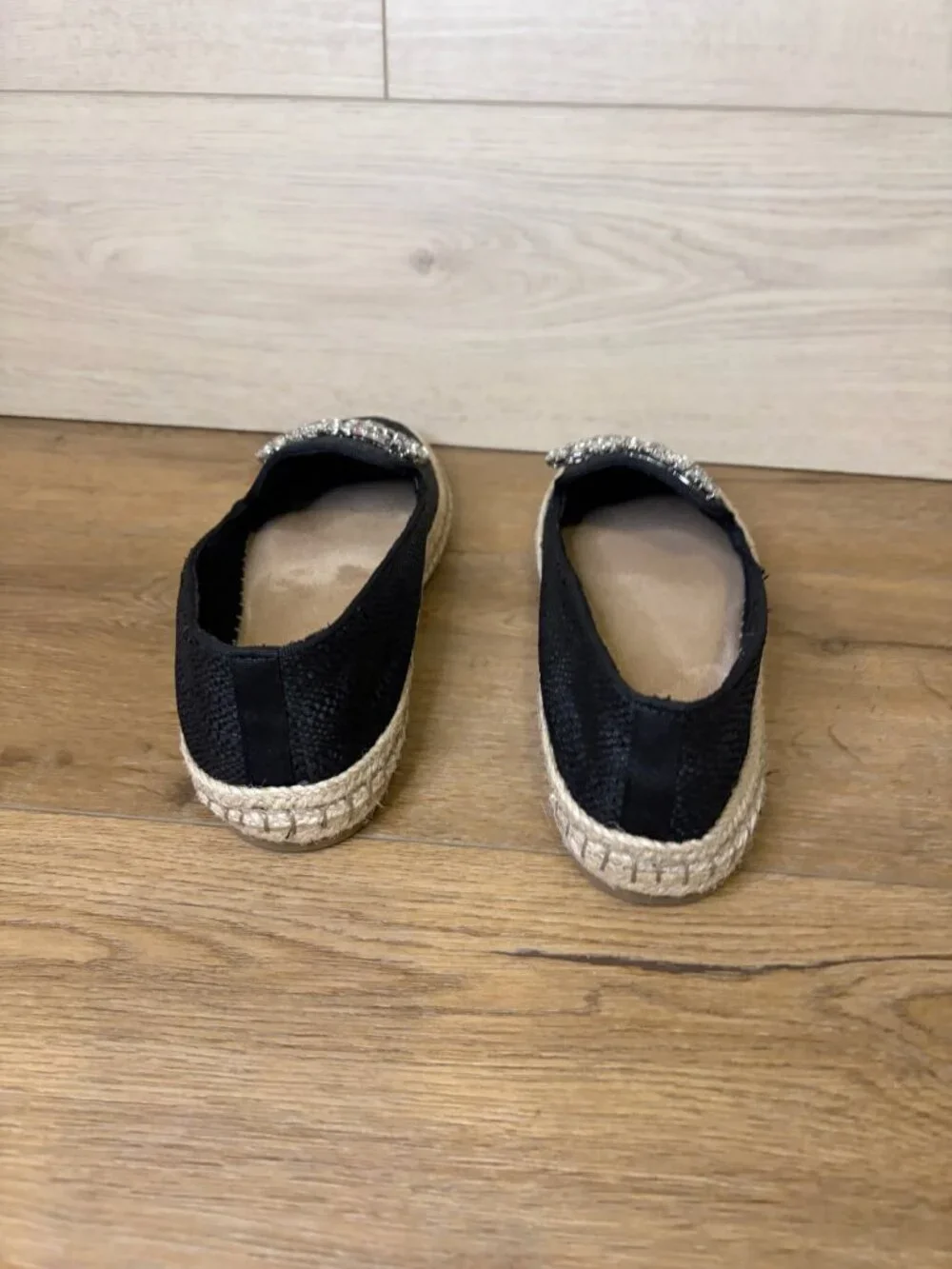 On 34th Jaylaaf Woven Rhinestone Bow Espadrille Loafers Flats Womens Black 10M‎